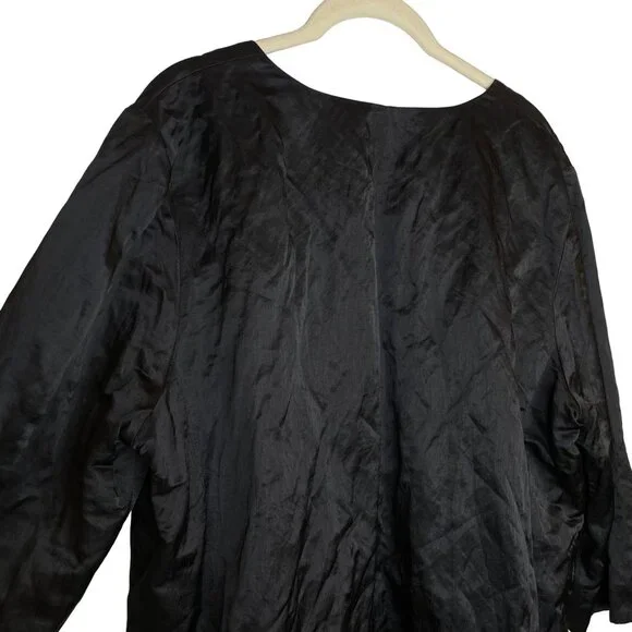Eileen Fisher Black Open Front 3/4 Sleeve Crinkle Shiny Jacket, XL - Picture 4 of 7